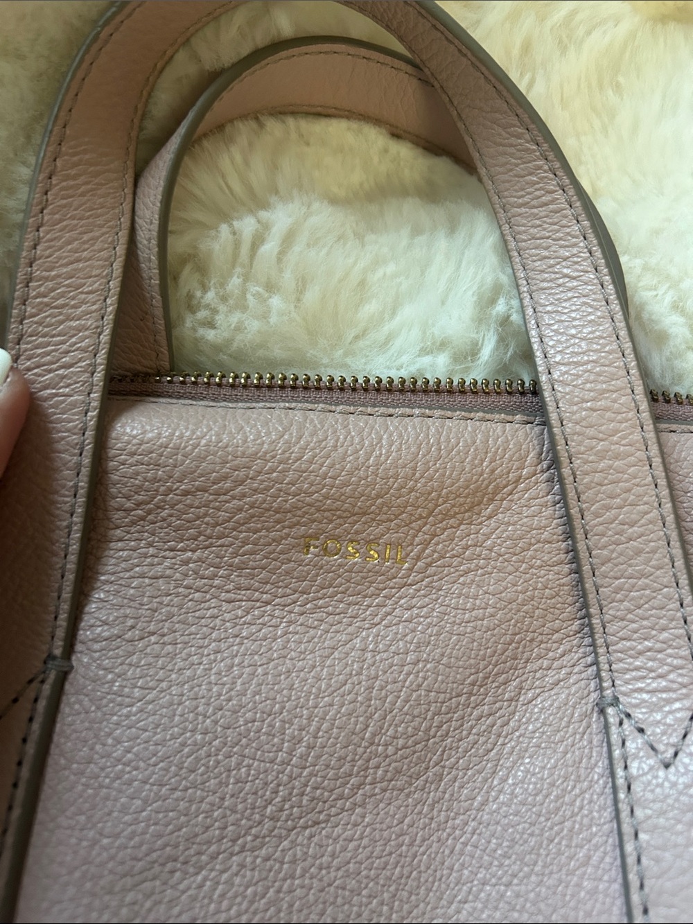 Fossil Blush Pink Leather Satchel Purse with Detachable Adjustable Strap - Picture 4 of 5